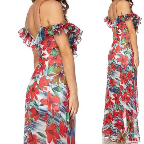 LAST 1 !!PRICE FIRM Red floral high low maxi dress - Picture 3 of 5